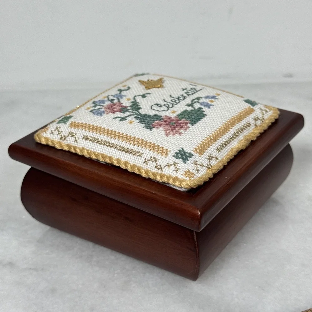 Vintage Jewelry Trinket Box Needlepoint 2x4